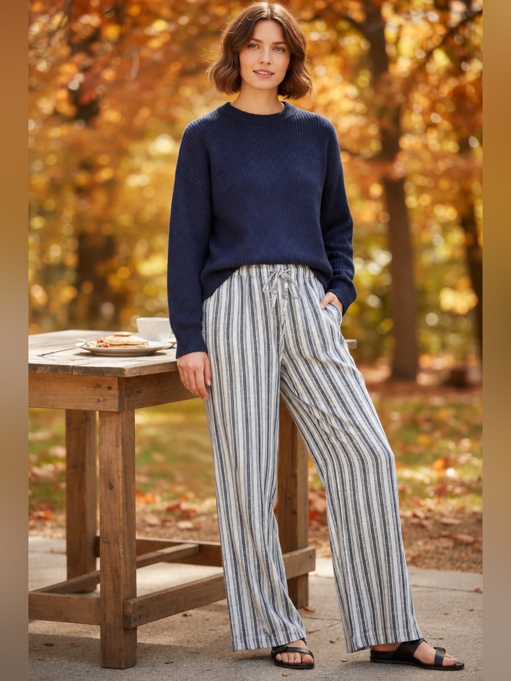 GAP Linen Pull-On Wide Leg Striped Pants Size Small NWOT